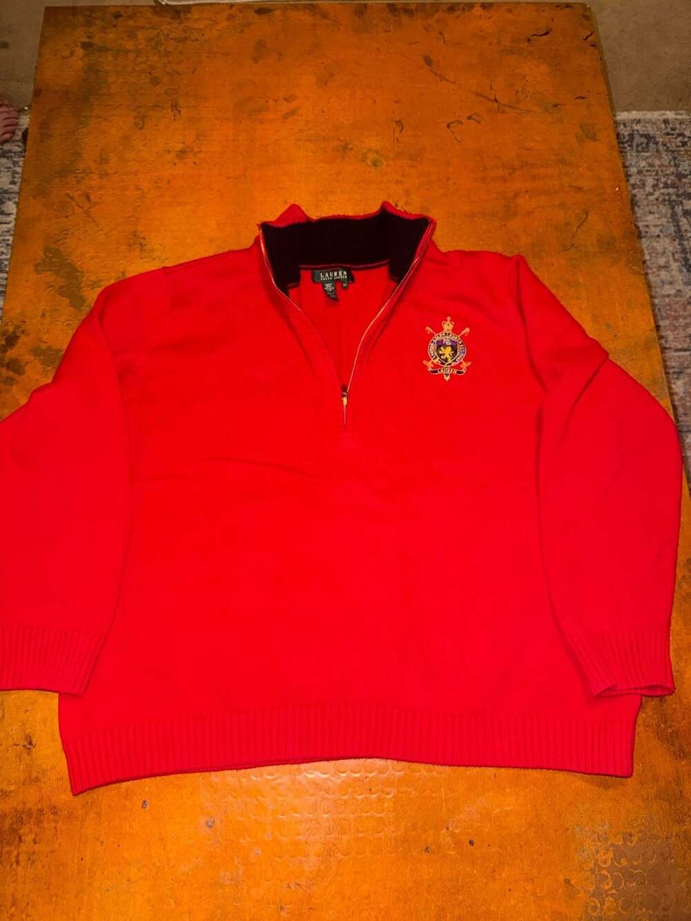 Lauren Ralph Lauren Quarter Zip Sweater Size 3X Red Crest Pullover Vintage 1980’